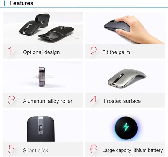 Foldable Arc Wireless Mouse Silent Click Bluetooth 5.0 and 2.4GHz Dual Modes Portable Curved Mouse for Home, Office, Travel