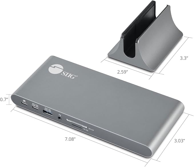 SIIG 4K USB-C MST Docking Station Dual 4K60Hz Display for Windows Laptops, Thunderbolt 3 Compatible, 60W PD, HDMI, Ethernet, SD/TF 3.0, USB 10G, Audio, Vertical/Horizontal Design (JU-DK0N11-S1)