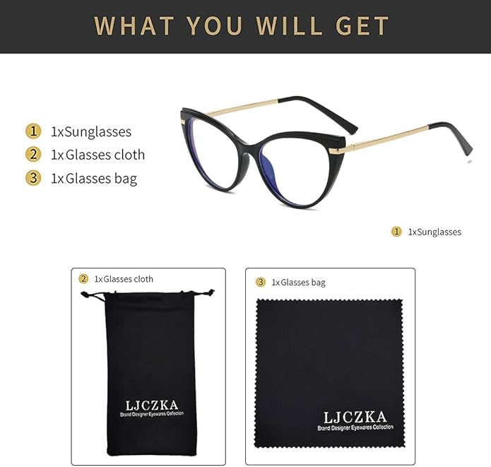LJCZKA Blue Light Blocking Glasses Women Anti Eye satrain Computer Cat eye Eyeglasses Cateye Clear Frame