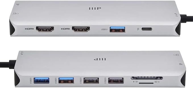 Monoprice 13-in-1 Dual-HDMI + DisplayPort Multi-Stream Transport (MST) Triple Monitor Docking Station - 4K, 5Gbps USB A, Ethernet, Card Reader, 100W PD, Silver