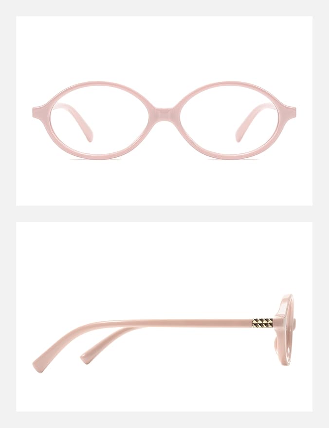 Slocyclub Fashion Oval Blue Light Blocking Glasses for Women Men Vintage Oval Small Frame Eyeglasses Retro Glasses, Pink