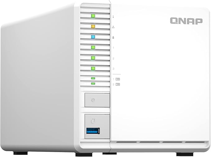 QNAP 3-Bay desktop NAS, Intel Celeron, Tabletop, for Optimized Storage and 4K H.264 Decoding, USB 3.2 Gen 2, M.2 PCIe Gen 3, QNAP Brand