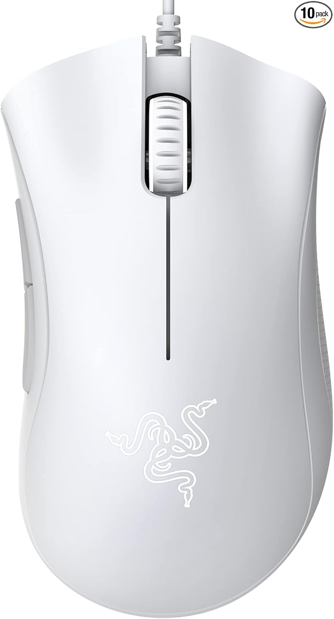 Razer DeathAdder Essential Gaming Mouse: 6400 DPI Optical Sensor - 5 Programmable Buttons - Mechanical Switches - Rubber Side Grips - Mercury White,(Pack of 10)