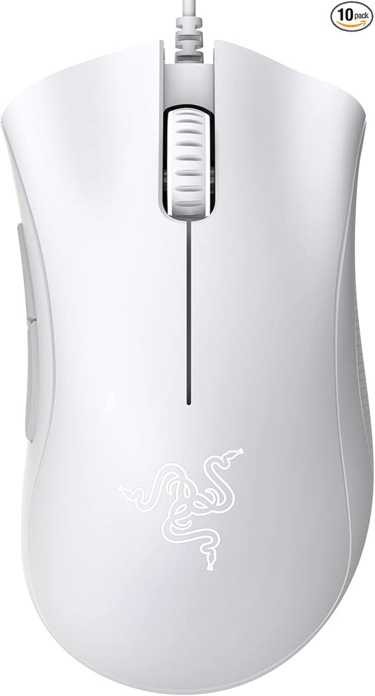 Razer DeathAdder Essential Gaming Mouse: 6400 DPI Optical Sensor - 5 Programmable Buttons - Mechanical Switches - Rubber Side Grips - Mercury White,(Pack of 10)