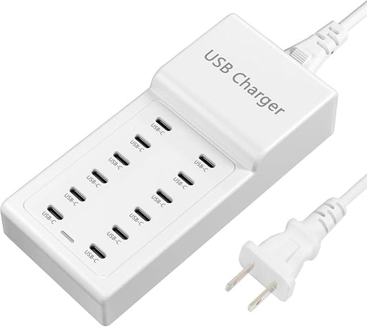USB Charging Station, 50W Charging Block with 12 Type-C Multiple Ports Power USB Strip Multiport Charging Block Compatible with iPhone 13/14/15/16/Smartphone/Tablets/Watch/Headphones