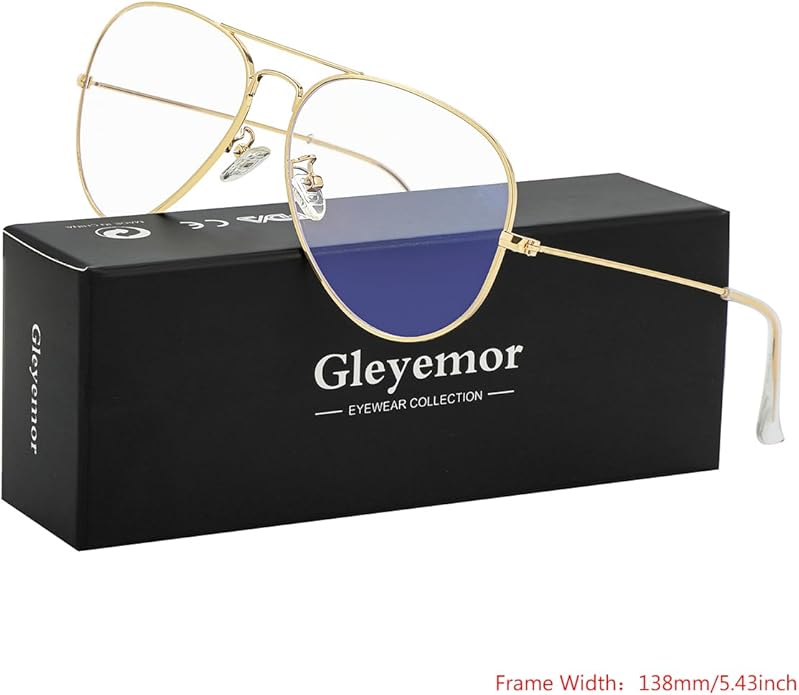 Gleyemor Blue Light Aviator Glasses for Women Men, Metal Frame Anti Blue Light Lens Computer Glasses