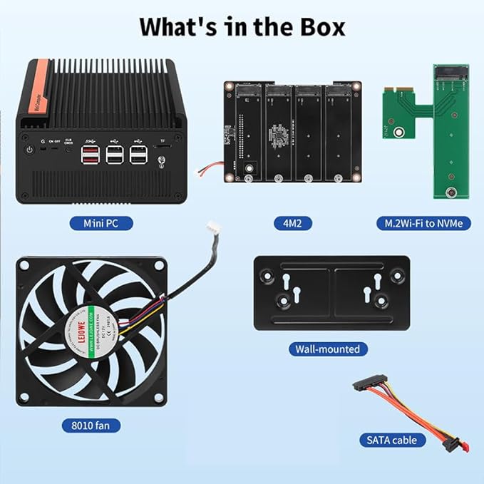 Mini PC NAS 5 M.2 Nvme Pocket NAS Small PC,4X2.5GbE LAN Mirco Desktop Computer 2HD 4K@60HZ,Router/QNAS/Firewall DDR5 for Office Business (N100-No Memory, no Hard Drive.)