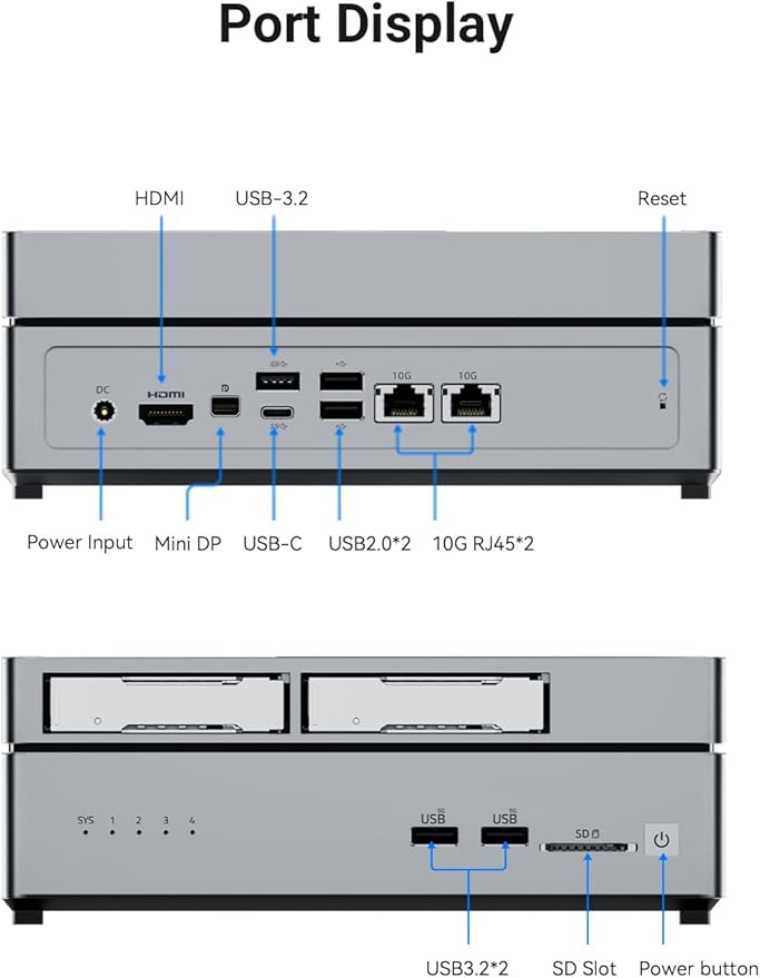 FS510402D NAS Server - 6-Bay All-Solid-State NAS Storage & Mini PC, 4X M.2 + 2X U.2 SSD, Personal Cloud Storage Device with Dual 10G Network Storage, Home NAS/Network Attached Storage