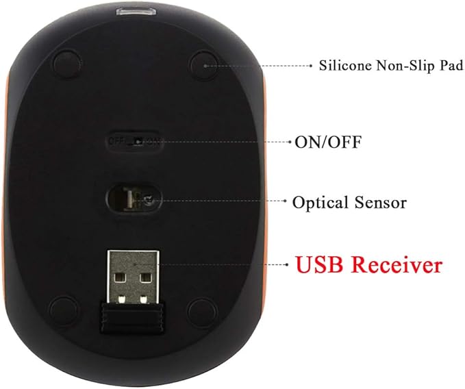 3C Light 2.4GHz Wireless Cute Small Silent Portable Mini Rechargeable Optical Mouse - 3 Buttons, Cordless for Laptop, Desktop, PC, Notebook (Orange)