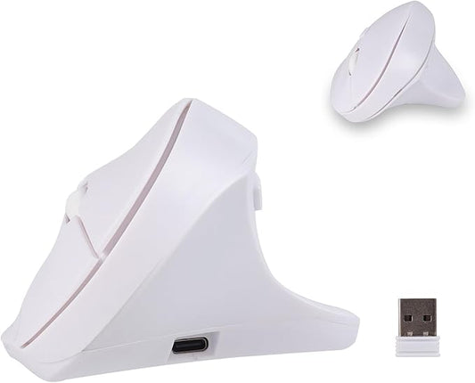 Wireless Silent Ergonomic Vertical Mouse - Dual Mode 2.4G/Bluetooth, Rechargeable Type C, Pain Relief for Office and Home Use, Compatible with Laptop & PC (White)