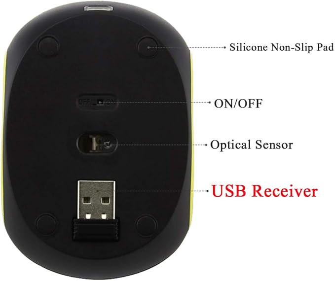 3C Light 2.4GHz Wireless Cute Small Silent Portable Mini Rechargeable Optical Mice - 3 Button Cordless Mouse for Laptop, Desktop, PC & Notebook (Yellow)