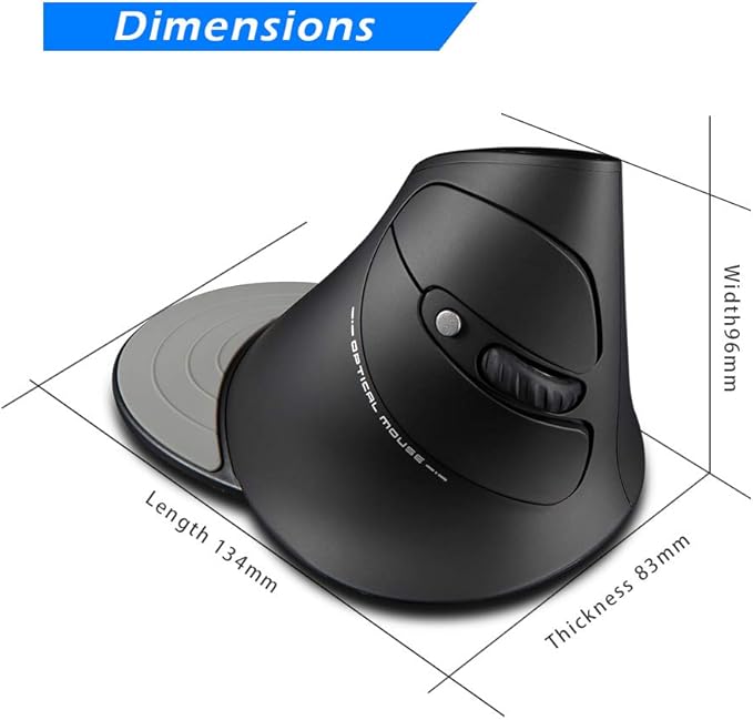 zelotes Vertical Wireless Mouse,2400DPI,Removable Wrist Rest,6 Buttons,Ergonomic Design,LED Illumination,USB Optical Portable Mouse for Laptop,PC,Mac,Black