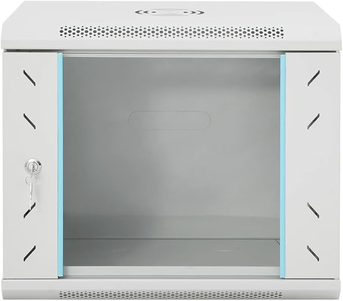 9U Wall Mount Network Cabinet, 19 Inch Data Server Rack Enclosure, Lockable Toughened Glass Door, IP20 Cold-Rolled Steel for Server Storage 20.9 x 15.7 x 17.7 inches