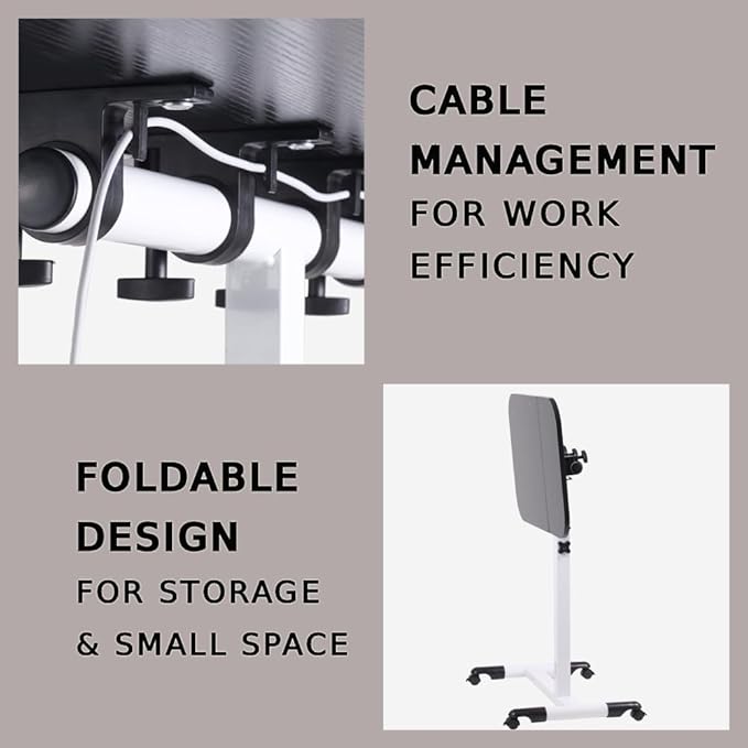 Japard Portable Computer Desk with Wheels, Mobile Laptop Stand, Rolling TV Tray Table, Computer Desk, 360° Rotatable Overbed, Home Office, Black White