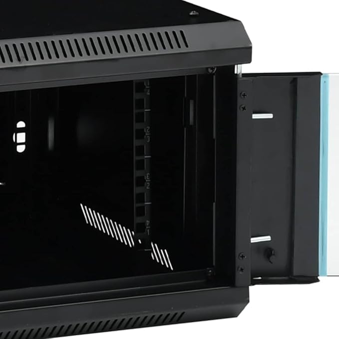 6U Wall Mount Network Cabinet 19 inch Server Rack Enclosure, Lockable Toughened Glass Door, Ventilated Data Cabinet for Router, Modem, Switch, Black, 23.6x17.7x13.8 Inches