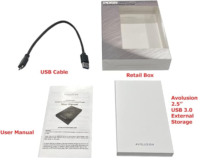 Avolusion HD250U3-WH 2TB USB 3.0 Portable External Gaming Hard Drive - White (for PS5, Pre-Formatted) - 2 Year Warranty