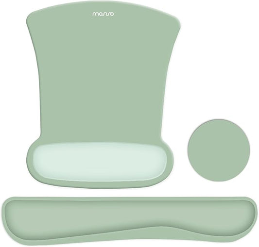 MOSISO Wrist Rest Support for Mouse Pad & Keyboard Set, Ergonomic Mousepad&Coaster Non-Slip Base Home/Office Pain Relief & Easy Typing Cushion with Neoprene Cloth & Raised Memory Foam, Green