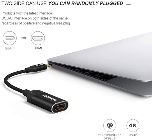 QGeeM USB C to HDMI Adapter 4K Cable, USB Type-C to HDMI Adapter [Thunderbolt 3/4] HDMI for Laptop MacBook Pro/Air, iPhone 15 16 17 Pro max, Dell XPS, Pixelbook, iMac,Thinkpad,Surface,IPad Pro.