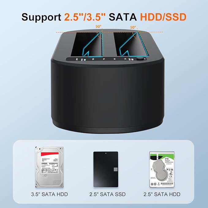 MAIWO External Hard Drive Docking Station with Offline Clone for 2.5/3.5" SATA HDD/SSD, 5Gbps with UASP, 48TB Capacity, Dual Bay USB 3.0 to SATA Adapter Duplicator