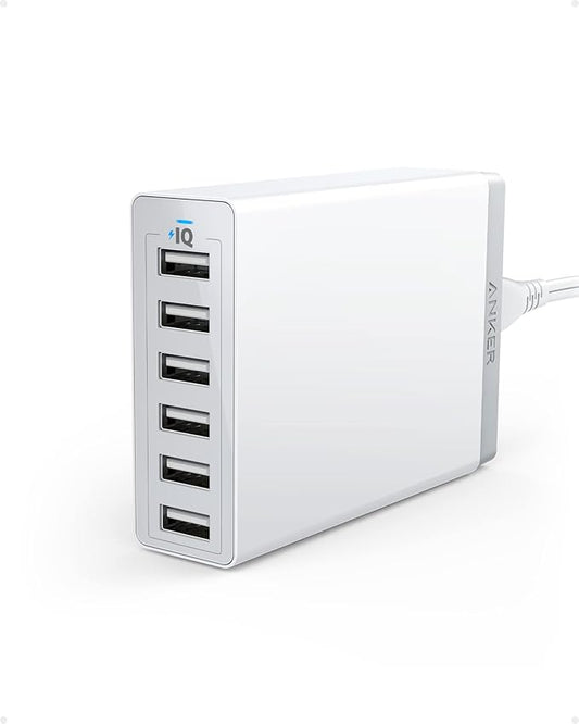 Anker Desktop Charger, 60W 6 Port USB Multiple Charging Hub, PowerPort 6 Multiple USB Charger, Campatible with iPhone, iPad, MacBook, Galaxy, LG, HTC, and More