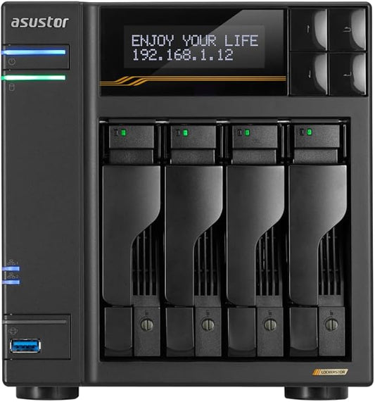 Asustor / DiscTech 36TB NAS Bundle: AS6804T Lockerstor 4 Gen3 NAS Server with 4x8TB SATA HDD and 4x1TB NVMe M.2 SSDs, 16GB RAM, Dual 10GbE and Dual 5GbE LAN Ports