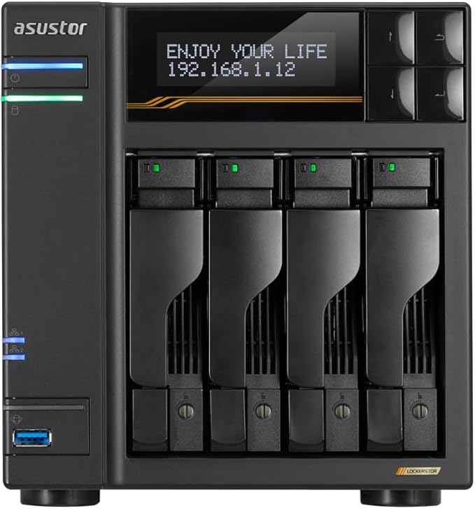 Asustor / DiscTech 20TB NAS Bundle: AS6804T Lockerstor 4 Gen3 NAS Server with 4x4TB SATA HDD and 4x1TB NVMe M.2 SSDs, 16GB RAM, Dual 10GbE and Dual 5GbE LAN Ports