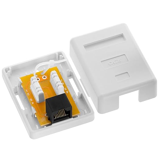Cmple - 1 Port Cat6 Surface Mount Box, RJ45 Cat6 Single Port Box for Ethernet Cables, Screws and Double-Side Tape Included, Easy Mount White