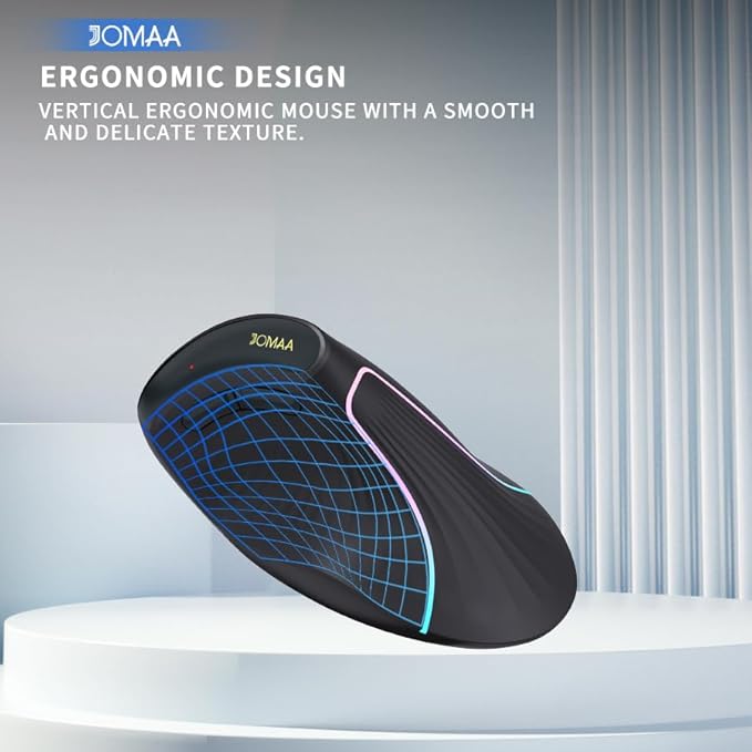 JOMAA Wireless Vertical Mouse, Multi-Device Bluetooth 5.2 & 2.4G Ergonomic Mouse with RGB Lighting, 4000 CPI, 500mAh Rechargeable, for Laptop, PC, Computer, Mac, Windows,Android, Desktop
