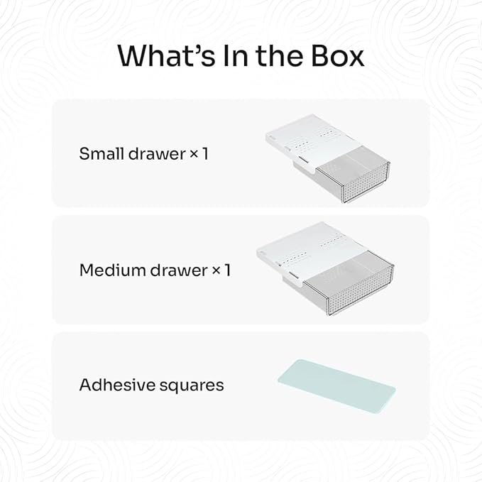 Slide and Stash Under Desk Drawers Office Organizer 2-Pack Small and Medium – Office Organization Drawer Slides Include Adhesive Tape – Easy DIY Installation for Desk Organization, Cupboard, Wardrobe