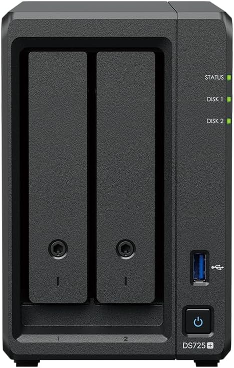 Synology DS725+ 2-Bay Diskstation NAS (Ryzen R1600, 4GB Ram, 1x 2.5GbE, 1x 1GbE, 2X M.2 NVMe) 8TB Bundle with 2X 4TB WD Red Plus