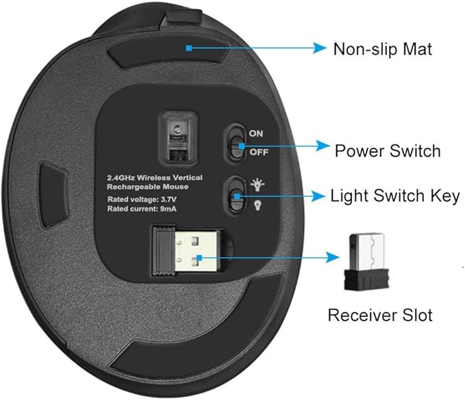 Wireless Ergonomic Mouse for Large Hands, 2.4G Optical Wireless Vertical Mouse with Adjustable DPI 1000/1200/1600, 5 Buttons for Laptop Desktop PC MacBook - Black