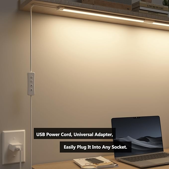 LED Under Cabinet Lighting USB Plug in Cabinet Lights,3 Levels CCT(3000K/4000K/6000K),Ultra-Thin 12Inch - 2X Dimmable Indoor Light Bar Linkable for Under Counter,Desk,Shelf,Closet,Workbench,8W,720LM