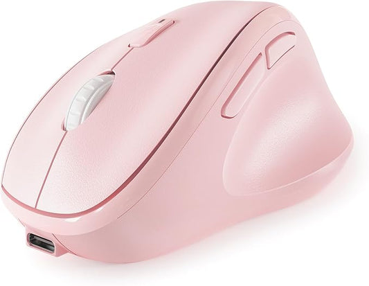 Micropack Wireless Bluetooth Mouse Ergonomic Vertical for Laptop MacBook PC Tablet Rechargeable Silent Click Multi-Device 3-Mode 2.4G Adjustable DPI Compatible with Windows Android iOS MacOS Pink