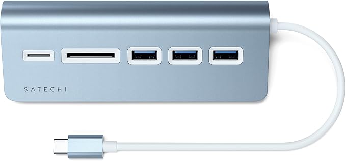 Satechi USB C Hub for Desktop, USB C Hub with 3 USB-A 3.0 Data Ports, Micro/SD Card Readers, USBC Hub for MacBook Air/Pro M5/M4, Dell, HP, Surface, Lenovo - Blue