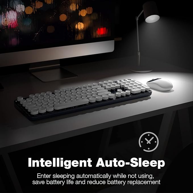 KNOWSQT Wireless Keyboard and Mouse Combo - White-DarkBlue Full-Sized 2.4 GHz 104 Keys Typewriter Keyboard, Flexible Round Keycap and Optical Mouse for Windows, Computer, PC, Laptop, Desktop, Mac
