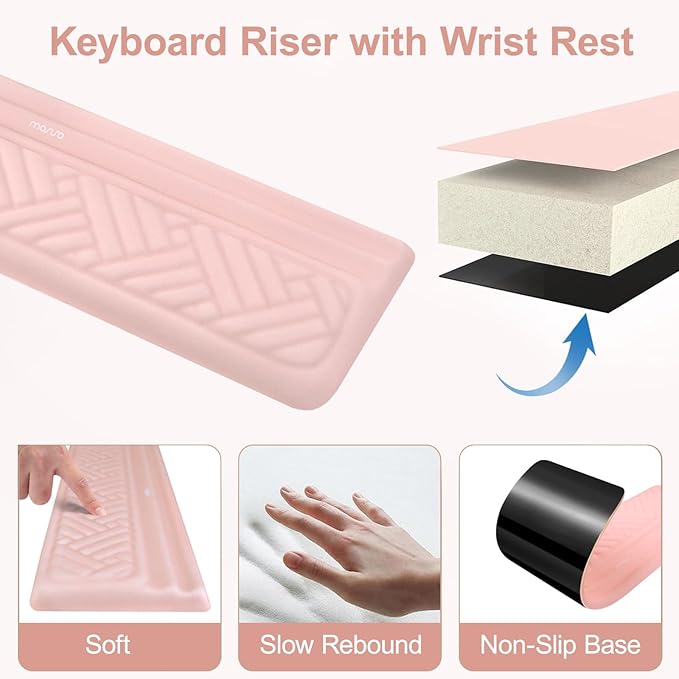 MOSISO Wrist Rest for Keyboard and Computer Keyboard Stand Set, Ergonomic Wrist Rest Pad, Woven Stripes Non-Slip Arm Rest Cushion, Easy Typing Working Acrylic Clear Holder for Office Home, Apricot