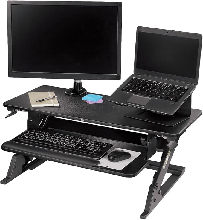 3M Precision Standing Desk Converter, Sit to Stand Ergonomic Work Station, Height Adjustable Desktop Riser, Black