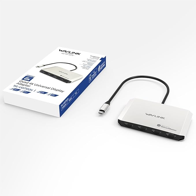 4 Monitor Docking Station, WAVLINK Quad Monitors Adapter for M1/M2/M3/M4 macOS Systems, 140W PD in, 4 HDMI, Quad 4K Output, SMI Driver & Host USB3.2 Gen 2 Required