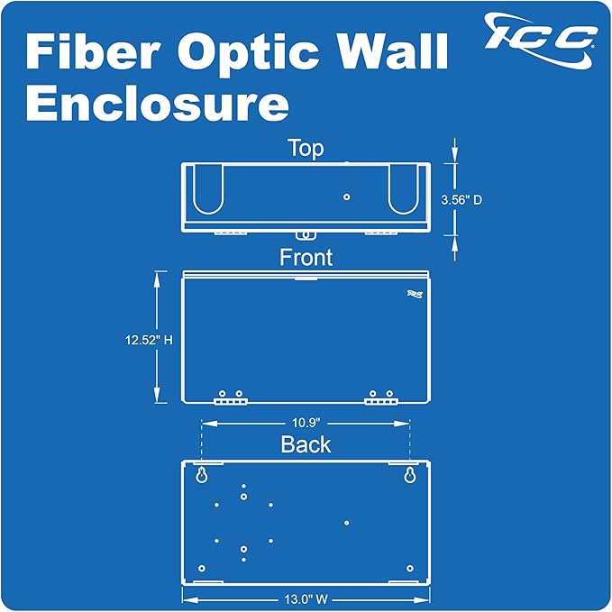 ICC Fiber Optic Wall Mount Enclosure – 2 Slots for LGX Compatible Adapter Panels or Cassettes (Sold Separately), Fiber Enclosure Supports up to 48 Fibers, Secure Fiber Management Solution, ICFODE21WM