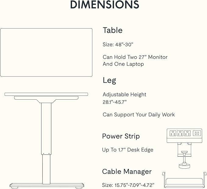 FLEXISPOT EN2 Whole-Piece Standing Desk with Clamp Power Strip, 48 x 30 Electric Stand Up Height Adjustable Desk with Cable Management (Gray Frame + 48" White Top, 2 Packages)