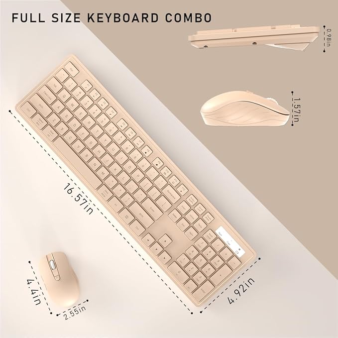 Wireless Keyboard and Mouse, 2.4GHz Cordless Keyboard Mouse Combo, Optical Mouse, Plug and Play USB Receiver, Compatible with Windows, Mac, Laptop, and PC（Milk Tea）