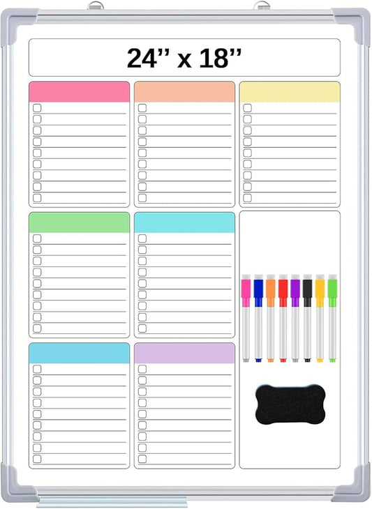 Lincia Magnetic to Do List Whiteboard for Wall 24" x 18" Large Weekly Dry Erase Board, Hanging Double-Side White Board Calendar for Planning Drawing Memo Home Kitchen Office(Pleochroic)