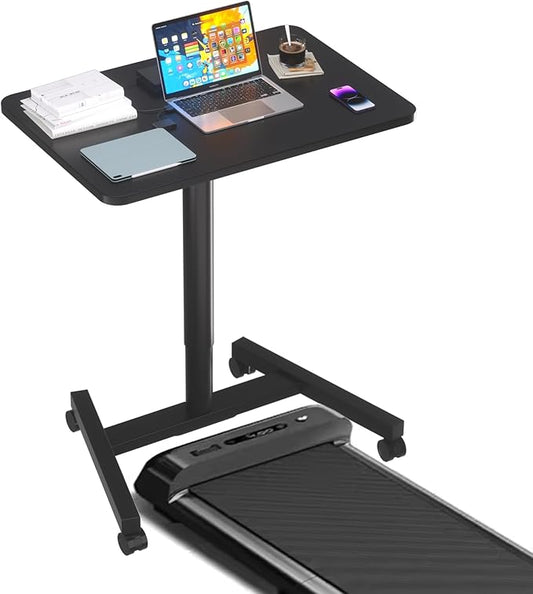 28-Inch Mobile Standing Desk, Adjustable Computer Desk, Portable Standing Desk with Lockable Wheels, Rolling Table for Home Office Classroom Hospital (Jet - Black)