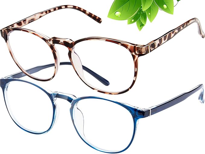 Blue Light Blocking Glasses Women/Men,Retro Round Anti Eyestrain Computer Gaming Glasses(2Pack)