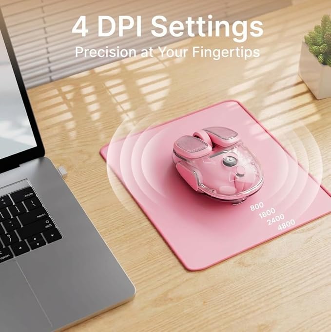 EWEADN Q9 Wireless Clear Mouse Dual Mode Bluetooth & 2.4G USB Computer Mouse with RGB Lighting, Silent Clicks, Multi-Device Compatibility for Laptop, PC, MacBook, iPad Cute Mouse-Pink