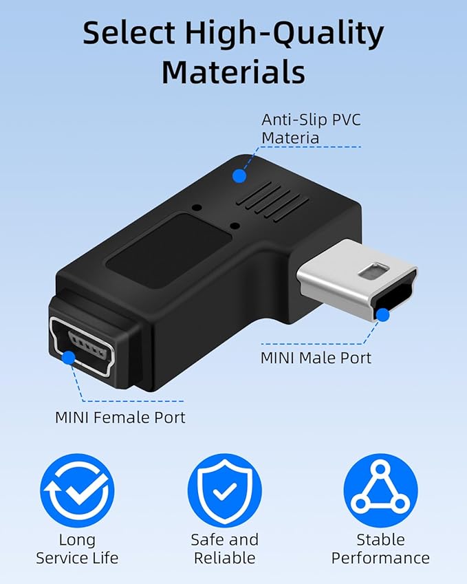 90 Degree Right Angle Mini USB Adapter,Mini USB 5 Pin Male to MINI USB Female Adapter for Dashcams,Bluetooth(2PCS)