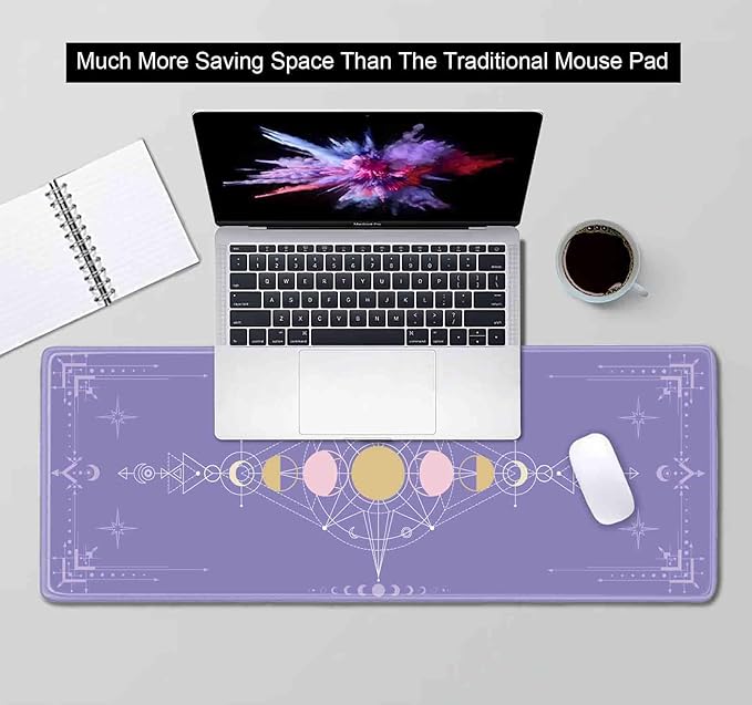 Pastel Purple Moon Phase Desk Mat Cute, Goth Witchy Celestial Large Gaming Mouse Pad, Extended Mousepad Desk Pad for Women Gamer Office, Computer Accessories, Tarot Alter Mat, 31.5 X 11.8 in