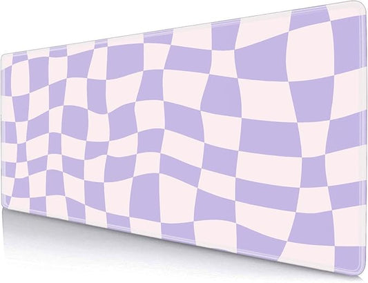 Pastel Purple Desk mat, Checkered Pattern Large Mouse Pad, Protector Pad Writing Mat for Work Home Decor, Desk Pad, Gaming Mousepad, Big Mouse Pads for Office Computer Laptop, 31.5 X 11.8 in