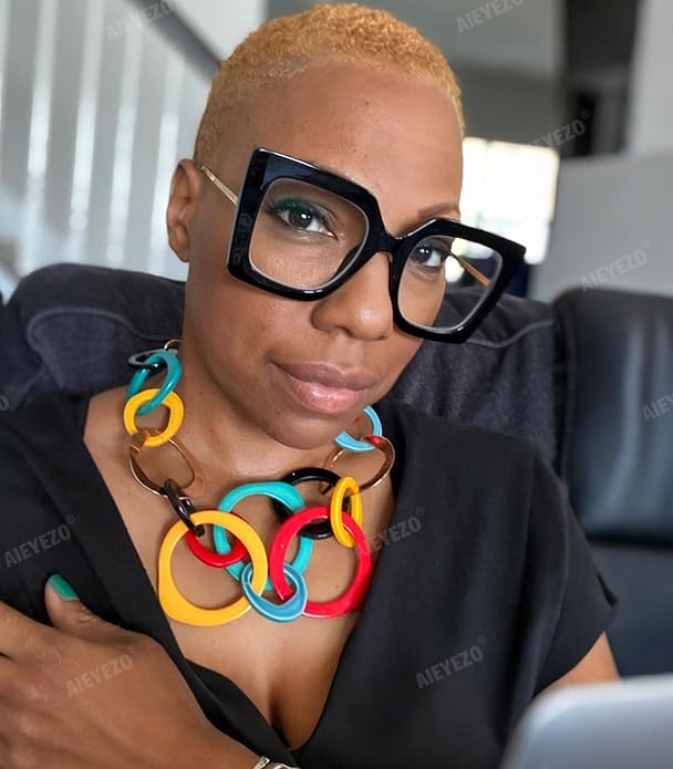 AIEYEZO Oversized Blue Light Glasses for Women, Anti Fatigue Prevent Headache Computer Eyeglasses