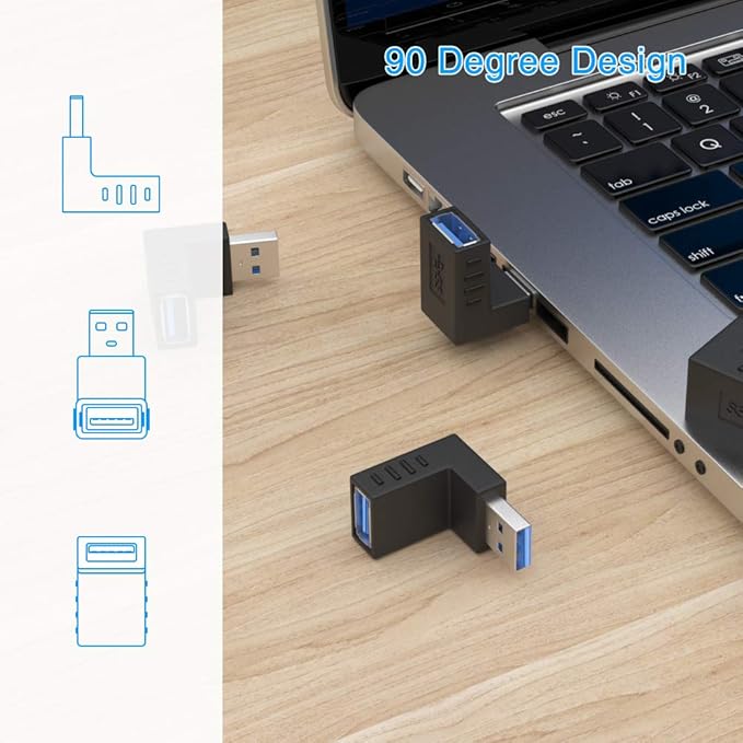 ELUTENG 90 Degree USB 3.0 Adapter 6 Pack - Right Angle Male to Female Up/Down/Left/Right Connector - L Shaped Extension for PC, Laptop, Charger and More
